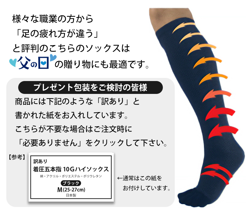 訳あり着圧五本指10Gハイソックス